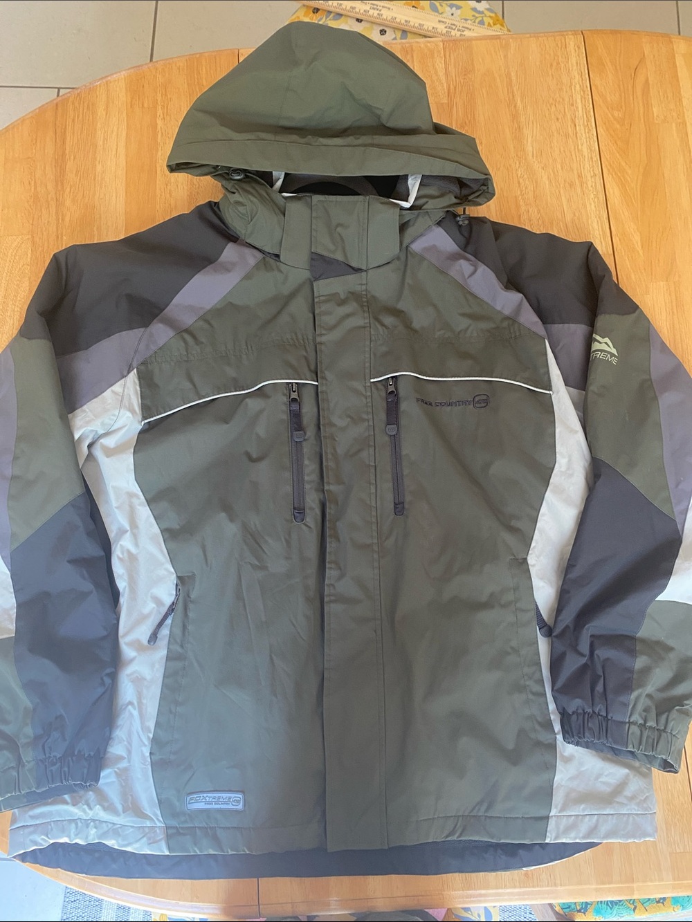 Vinatge 90s Free Country Men's Olive & Gray Waterproof Hooded Ski Coat Size XL